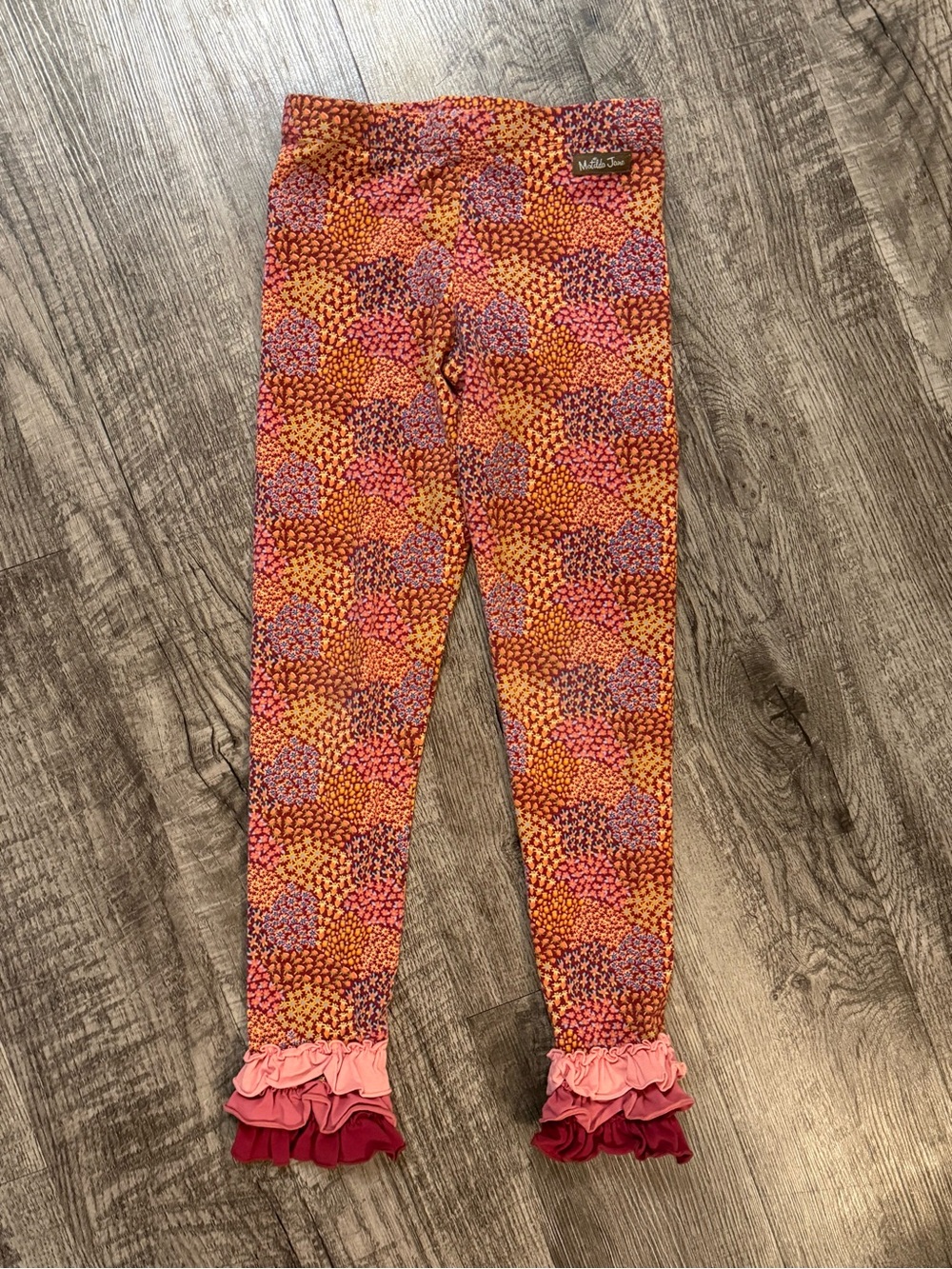 Matilda Jane Late Bloomer Floral Print Stretchy Ruffle Hem Leggings Girls L NWOT